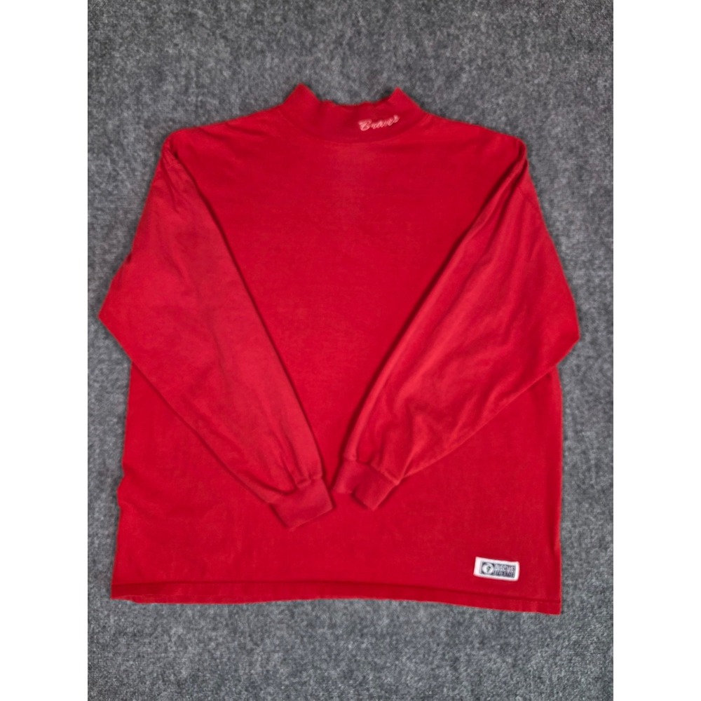 Vintage Atlanta Braves Shirt Large Red 90s Discus Athletic Mock Neck Long Sleeve